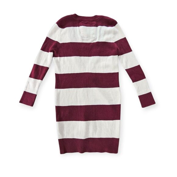 Vtg Y2K Abercrombie & Fitch Striped Knit Long Cardigan Maroon White Size Small - Picture 2 of 10